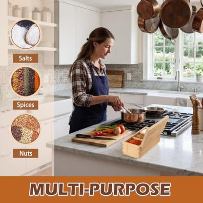 Bamboo Salt Cellar Spice Box with Magnetic Lid 29oz Large Capacity Salt Organizer 3 Compartments for Kitchen Countertop, Pepper, Seasonings, Spices, Grilling & Cooking - color: Bamboo, style: 3 Compartments