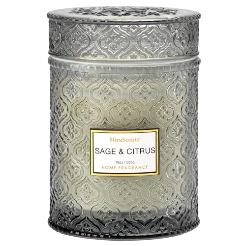 Sage & Citrus Scented Candles, Large Natural Soy Candle, 88 Hours Burning Time, Decorative Candles in Glass, Aromatherapy Candle Gift for Women, 19oz - color: SAGE CITRUS