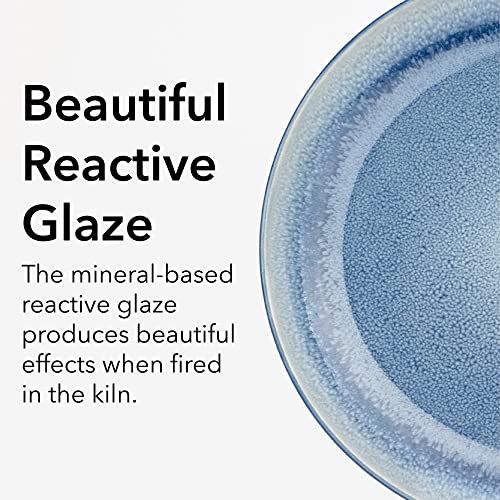 Arora FAIT Round Stoneware 16pc Dinnerware Set for 4, Dinner Plates, Side Plates, Cereal Bowls, Mugs - Reactive Glaze Blue (463014) - color: Blue-Bowl/Mug, style: Round-Service for 4(16pcs)
