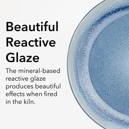 Arora FAIT Round Stoneware 16pc Dinnerware Set for 4, Dinner Plates, Side Plates, Cereal Bowls, Mugs - Reactive Glaze Blue (463014) - color: Blue-Bowl/Mug, style: Round-Service for 4(16pcs)