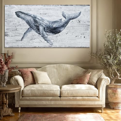 ZUNARE Modern Whale Canvas Wall Art Blue Ocean for Living Room 24x48 Inch - color: Blue, size: 48"L x 24"W