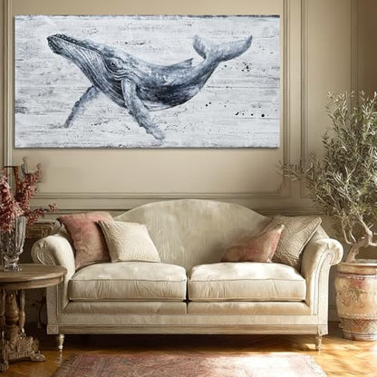 ZUNARE Modern Whale Canvas Wall Art Blue Ocean for Living Room 24x48 Inch - color: Blue, size: 48"L x 24"W