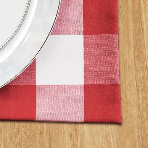 Burgundy Red & White 2 Side Cotton Buffalo Check Farmhouse Placemats Set of 4 Heat Resistant Dining Table Place Mats for Kitchen Table, 12 x 18 inches - color: Plaids Red & White, size: Rectangular Placemats 12" x 18"