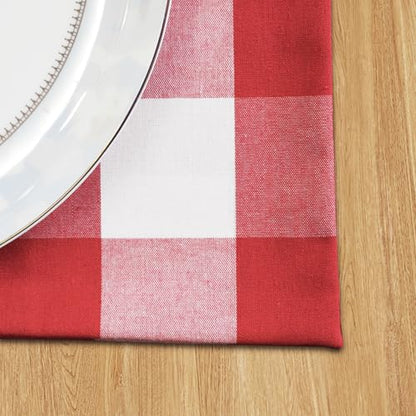 Burgundy Red & White 2 Side Cotton Buffalo Check Farmhouse Placemats Set of 4 Heat Resistant Dining Table Place Mats for Kitchen Table, 12 x 18 inches - color: Plaids Red & White, size: Rectangular Placemats 12" x 18"