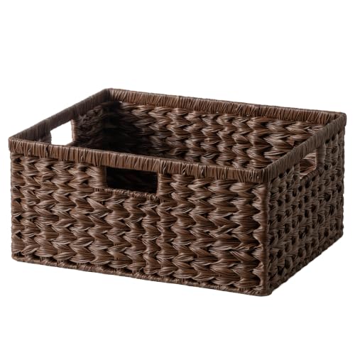 GRANNY SAYS Large Wicker Basket, Decorative Woven Basket for Storage, Waterproof Storage Basket Organizer, Wicker Storage Basket for Organizing, Brown Basket, 1-Pack | Waterproof Plastic Storage Basket Organizer, Wicker Storage Basket for Organizing, Larg