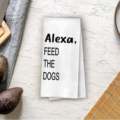 Funny Dog Lover Kitchen Towels - Feed The Dogs Decorative Waffle Dish Towels, Dog Lover Gifts Hand Towels, Housewarming Gifts Tea Towel, 16×24 Inches - color: Feed the Dog