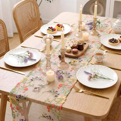 Embroidered Lace Table Runner Spring Summer Floral Tulle Trim Table Runner Flowery for Easter Home Kitchen Dining Wedding Party Indoor Decoration(13 x 60 Inch) - size: 13 x 60 inches
