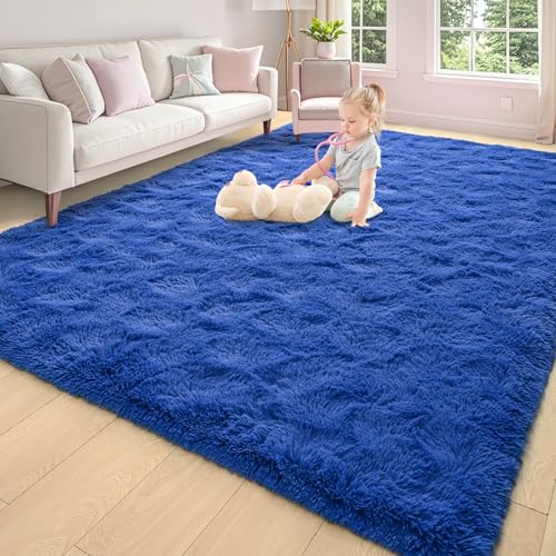 Keeko Fluffy Area Rugs 4x5.4,Washable Shag Rug for Bedroom Girls Room-Navy | Cute Shag Kids Rugs Nursery Living Room Indoor Fuzzy Bedside Rug Ultra Soft Furry Carpet for Teen Baby Dorm Decor - color: Navy, size: 4' x 5'4" (Rectangular)