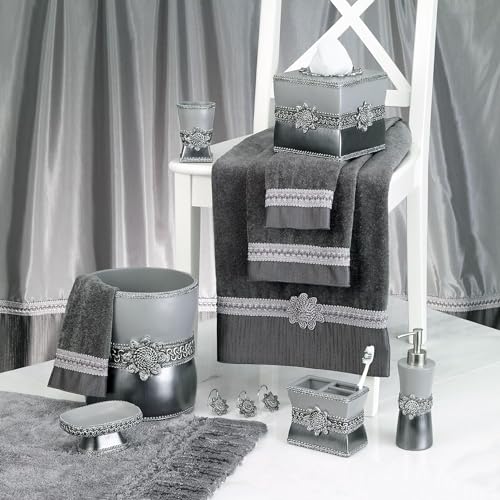 Avanti Linens - Hand Towel, Soft & Absorbent Cotton Towel (Braided Cuff Collection) - color: Granite, size: Hand Towel