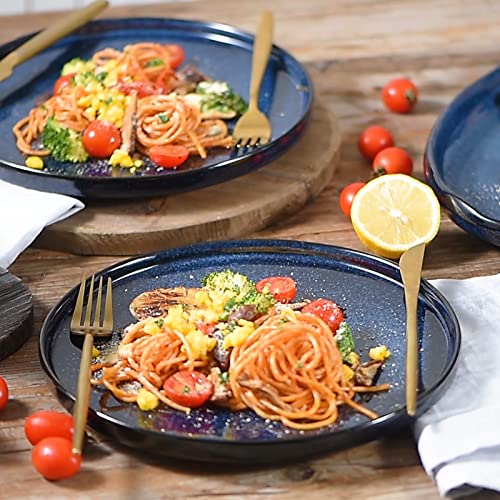 vicrays Ceramic Salad Plates Set - Porcelain 8 Inch Flat Dessert Appetizer Plate for Lunch Home Party Restaurant - Scratch Resistant Microwave Oven and Dishwasher Safe - Set of 6 (Blue) - color: Blue