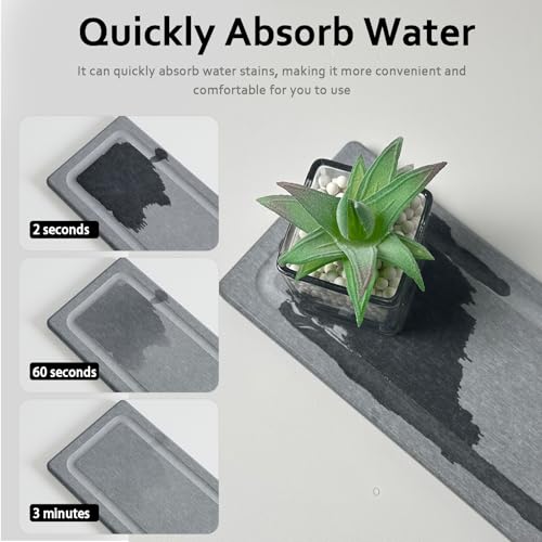2 PCS Water Absorbing Stone Trays for Bathroom Sink Fast Drying Coasters | 9.5" x 4.7", Vanity Tray, Diatomaceous Earth Mat, Hand Soap Holder with Anti-Skid Feet, Kitchen Counter, Sink Caddy Organizer - color: 9.45" X 4.72" Grey