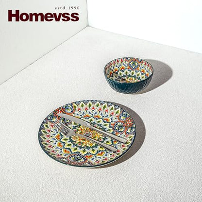 Boho 10 Pieces Dinnerware Sets, Plates and Bowls Set, Porcelain Dishes Set for 2, Microwave and Dishwasher Safe, Scratch Resistant, Bohemian Style Dining Ware, Green - color: Green