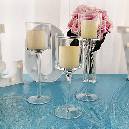 3Pcs A Set Elegant Tea Light Glass Candle Holders Wedding Table Centrepiece Suitable for Candles Under 6cm (2.36") in Diameter (1SET Clear) - color: 1set Clear