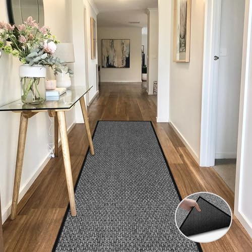 12ft Natural Jute Kitchen Rug Non Slip Washable, Rubber Backed Hallway Carpet Runner, Absorbent Laundry Room Runner Mat - color: Black, size: 2'4" x 12' (Rectangular)