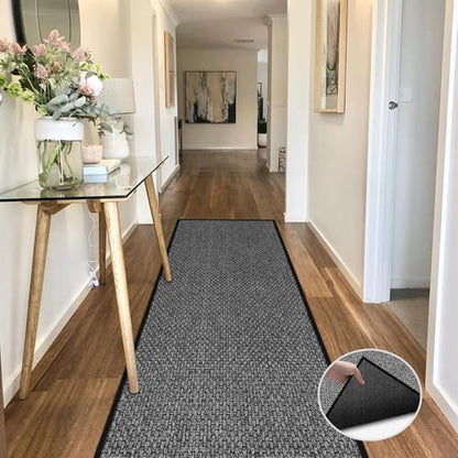 12ft Natural Jute Kitchen Rug Non Slip Washable, Rubber Backed Hallway Carpet Runner, Absorbent Laundry Room Runner Mat - color: Black, size: 2'4" x 12' (Rectangular)