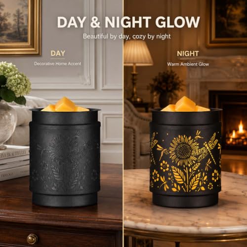 mocosa Metal Wax Melt Warmer Electric Candle Fragrance Burner | Oil Burner 2 in 1，Gifts for Women，Mother's Day，for Home Office Bedroom，Sunflower Decorations - style: Sunflower + Dragonfly