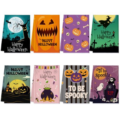 Fourluoo 8 Pcs Halloween Kitchen Towels, Halloween Decorative Hand Pumpkin Dish Towels Set Spooky Tea Cloths for Home Kitchen Bathroom Decor, 16 x 24 Inch - style: Pumpkin