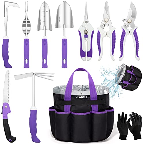 Purple Garden Tool Set Gardening Items for Women - 11PCS Heavy Duty Garden Tools with Detachable Storage Bag, Weeder, Dual-Purpose Hoe - color: Purple