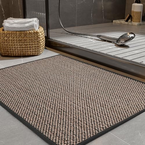 PADOOR Non-Slip Bath-Mats for Bathroom, Rubber-Backing Braided Absorbent Bathroom Mat Machine Washable Thin Bathroom Rugs Fit Under Door Quick Dry Bath Rugs for Floor, 17''x30'' Black - color: Black, size: 17''x30'' Rectangular