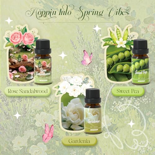 ARVIDSSON Spring Essential Oils Set, Natural Fragrance Oil for Diffuser - After Rain, Ocean Breeze, Fresh Cut Grass, Gardenia, Sweet Pea, Rose Sandalwood, Spring Scented Oil Gift Set - color: Green