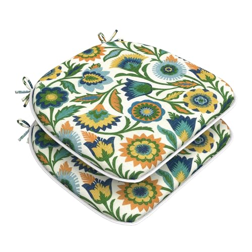 DYTXIII Set of 2 Outdoor Chair Cushions with Ties, Water Repellent Patio Chair Pads 17"x 16" for Outdoor Furniture, Round Corner Seat Cushions for Garden Yard Kitchen Fiesta Floral - color: Fiesta Floral, size: Pack of 2