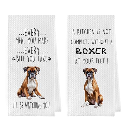 Gqtt Boxer Dog Dish Towels Set - Funny Dog Gifts, Decorative Waffle Weave Kitchen Towels, Hand & Tea Towels (1624 Inches, Set of 2) - color: Boxer Dog