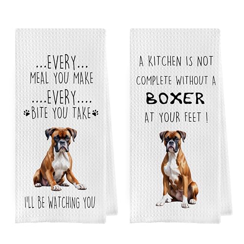 Gqtt Boxer Dog Dish Towels Set - Funny Dog Gifts, Decorative Waffle Weave Kitchen Towels, Hand & Tea Towels (1624 Inches, Set of 2) - color: Boxer Dog