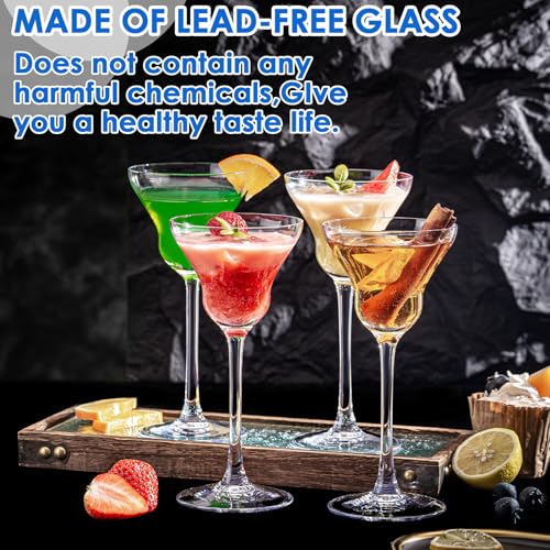 Vintage Art Deco Coupe Glasses, Set of 6 Ribbed Coupe Cocktail Glasses, 5.5 oz Classic Martini Glasses, Elegant Hand Blown Manhattan Goblet for Bar, Martini, Cosmopolitan, Gimlet, Pisco Sour - style: Trumpet Shaped