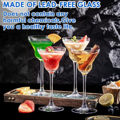 Vintage Art Deco Coupe Glasses, Set of 6 Ribbed Coupe Cocktail Glasses, 5.5 oz Classic Martini Glasses, Elegant Hand Blown Manhattan Goblet for Bar, Martini, Cosmopolitan, Gimlet, Pisco Sour - style: Trumpet Shaped