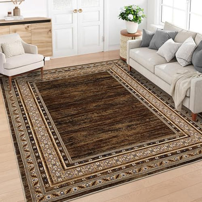 Modern Solid 8x10 Area Rugs for Living Room Washable Non Slip Neutral Rugs, Stain Resistant Bordered Soft Carpet, Neutral Foldable Floor Rugs for Bedroom, Dining Room, Nursery, Red Brown | Non Slip Low Pile Stain Resistant Neutral Bordered Soft Foldable R