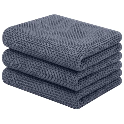 Homaxy 100% Cotton Waffle Weave Kitchen Towels, 3-Pack, Dark Grey | 13 x 28 Inches, Ultra Soft Absorbent Dish Towels, Quick Drying Cleaning Towels - color: Dark Grey, size: 13 X 28 - 3 Pack