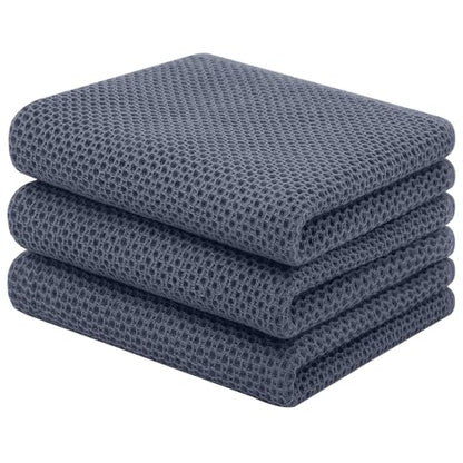 Homaxy 100% Cotton Waffle Weave Kitchen Towels, 3-Pack, Dark Grey | 13 x 28 Inches, Ultra Soft Absorbent Dish Towels, Quick Drying Cleaning Towels - color: Dark Grey, size: 13 X 28 - 3 Pack