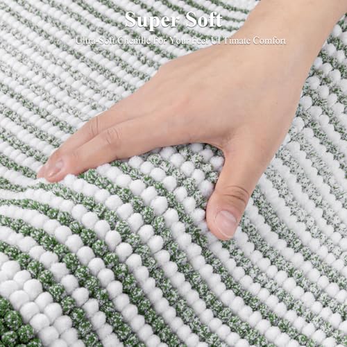 HEBE Chenille Bathroom Rugs Sets 3 Piece, Non Slip Washable Bath Mats Set | Absorbent Bathroom Mat Set, Soft Bath Rugs, Ultra Plush Bath Mat and U-Shaped Contour Toilet Rug Set for Shower,Sage Green - color: Sage Green