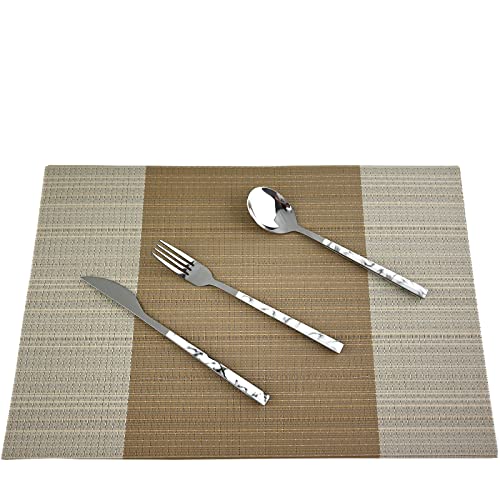 Vinyl Grey Florals Placemats Heat Resistant Dining Table Mats Non-Slip Washable Place Mats Set of 6 - color: Floral-grey