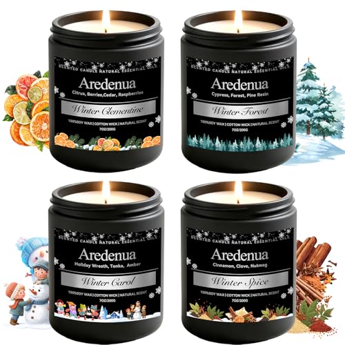 Christmas Candles Set, 4 Pack Winter Candle for Home Scented, 28 oz | Soy Wax, Xmas Candle Scent of Carol, Spice, Clementine, Forest, Holiday Home Fragrance, Seasonal Gift, 200 Hour Burn - color: Black, size: Black Winter2