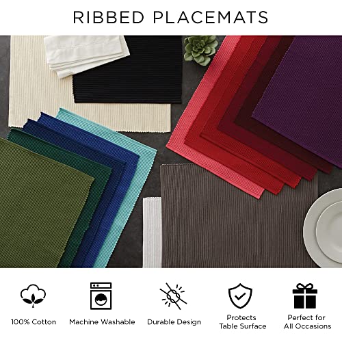 DII Basic Everyday Ribbed Tabletop 100% Cotton, Placemat Set, 13x19, Sage, 6 Piece - color: Vineyard Green, size: 13x19"