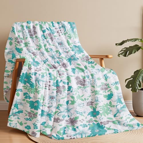 Wajade Floral Throw Blanket Birthday Gift for Women Mom Girls Blue Flowers Blanket Watercolor Flannel Blanket Wildflower Printed Throw for Couch Sofa Bed Chair 50"x60" - color: Floral Blue, size: 50"x 60"
