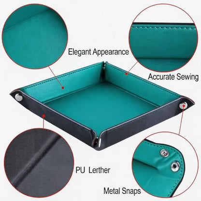 Valet Tray Desktop Storage Organizer – Vegan Leather Catchall Tray Bedside Vanity Tray Nightstand Caddy Holder for Remote Controller, Watch, Keys, Phone, Wallet, Coin, Jewelry, Turquoise - color: Turquoise