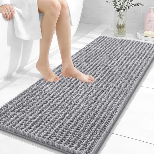 OLANLY Bathroom Runner Rugs 47x20, Thick Soft Absorbent Chenille Bath Rugs | Grey, Quick-Drying Rubber Backing, Long Shaggy Bath Mat, Machine Washable for Floor, Tub and Shower, Home Decor Accessories - color: Grey, size: 47" x 20"