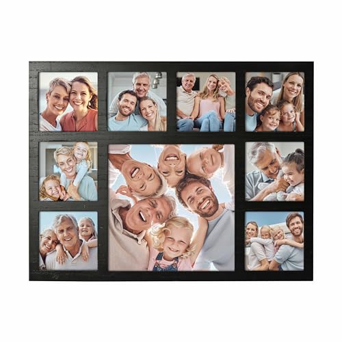 Picture Frame Collage Family Photos Display 4x4 and 8X8 - 9 Openings | Collage Picture Frame for Wall for Tabletop Stand Black Picture Frames Set for Home Decor Family Gifts - color: 9 Openings - Black - 4x4 and 8x8