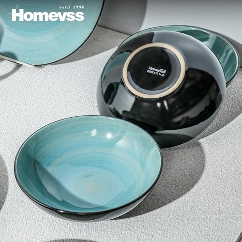 HomeVss Sonoma 16 Piece Stoneware Dinner Set, Outside Black + Inside Handpainted Color Turquoise with speckle - color: Turquoise