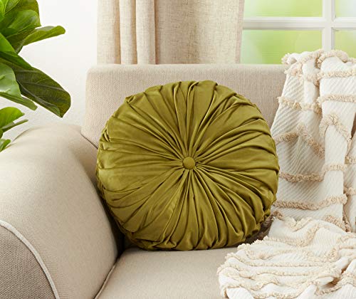 SARO LIFESTYLE Round Velvet Pintucked Poly Filled Throw Pillow - color: Kiwi, size: 1 Count (Pack of 1)