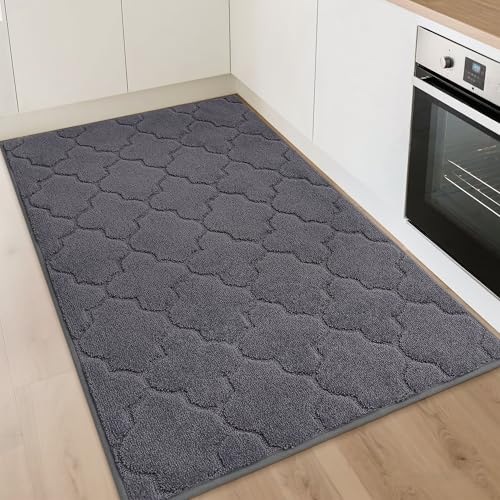 COSY HOMEER Kitchen Rugs Non Slip Washable 32"x48",Dark Grey | Stain Resistant Kitchen Mat for Floor,Absorbent Kitchen Carpet,Soft Rugs for Kitchen,Sink Mat,Entrance,Area Rugs,NonSkid Back - color: Dark Grey, size: 32"X 48"