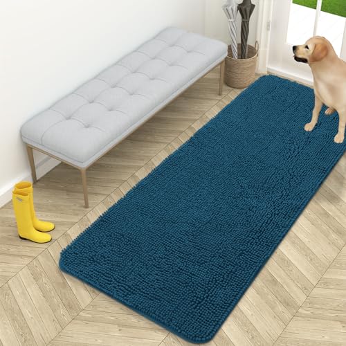OLANLY Dog Door Mat for Muddy Paws 59x24, Super Absorbent Chenille Mud Mat | Atlantic Blue, Absorbs Moisture and Dirt, Non-Slip Machine Washable Doormat, Quick-Dry Indoor Entryway Floor Carpet for Dogs - color: Atlantic Blue, size: 59" X 24"
