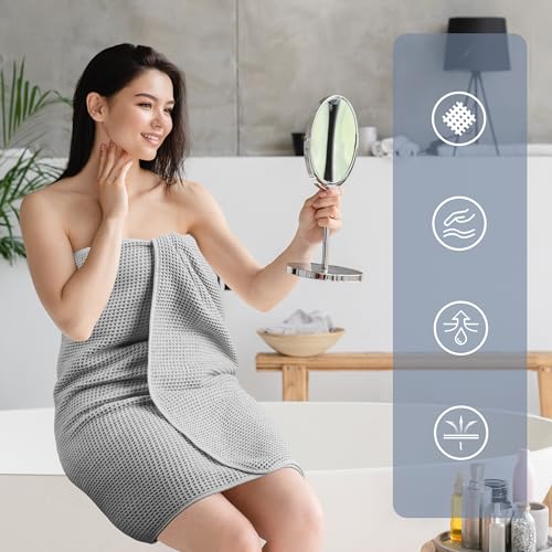 POLYTE 430 GSM Poly Blend Microfiber Quick Dry Waffle Bath Towel Set of 6 | 2-Body Towels, 2-Hand Towels, 2-Wash cloths, Oversize, Lint Free - color: Light Gray