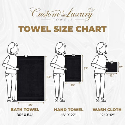 Personalized Bath Towels | Set of 2 | Choose from 12 Fonts | Genuine Turkish Cotton | Oeko-Tex Certified | Personalized Towels | Bathroom Towels - color: Black - Bath Towels