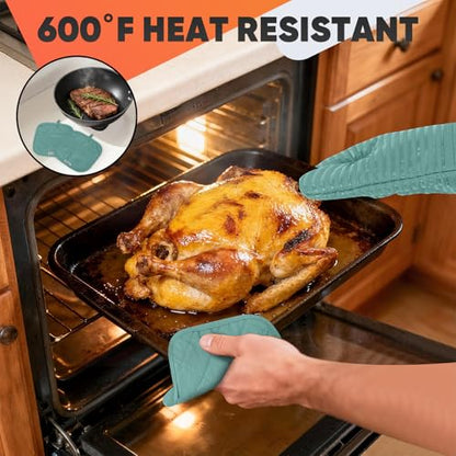 Oven Mitts Kitchen Towels and Dishcloths with Pot Holders Sets, Oven Gloves Hot Pads 500°F Heat Resistant with Silicone Grip, Include 2 Cooking Gloves/2 Potholders/4 Kitchen Towels/4 Dish Towels - color: Mint Green