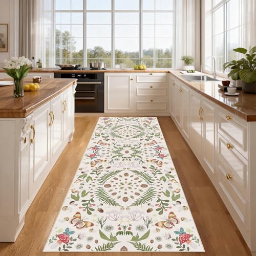 Hallway 3x8 Washable Runner Rug: Non-Slip Stain Resistant Entryway Kitchen Area Rugs Farmhouse Soft Ultra Thin Print Floor Mat for Living Room Laudry Bedroom （Beige，3x8） - color: Beige, size: 3' x 8' (Runner)