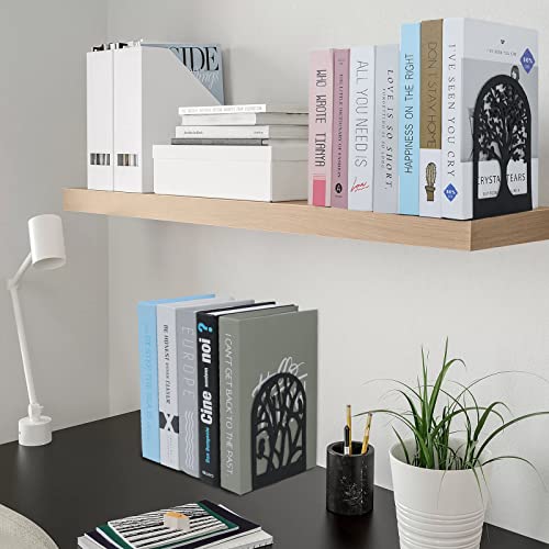 Tree Bookends 10 Pack Black Metal Heavy Duty Book Supports for Shelves | Black Metal, Tree Silhouette Design, 5 Pairs, Sturdy Book Supports, for Home Office School and Library Shelves