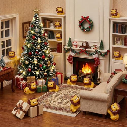 Threehoney 50 Pcs Mini Resin Animal Miniature Figurines Bulk Adorable Garden Accessories for Christmas Gifts Micro Landscape Ornaments Home Decor Bookcase Living Room Scenes Kit (Lion Style) - style: Lion Style